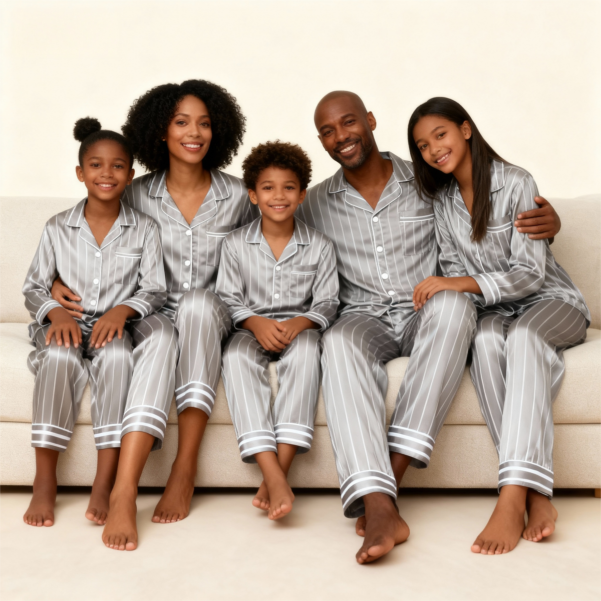 Elegant Satin Blue Pajama Set for the Whole Family