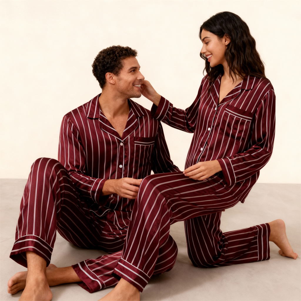 Elegant Satin Blue Pajama Set for the Whole Family