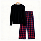 Cozy Christmas Family PJS – Button-Up Shirt Red Plaid Pants Pajamas Set