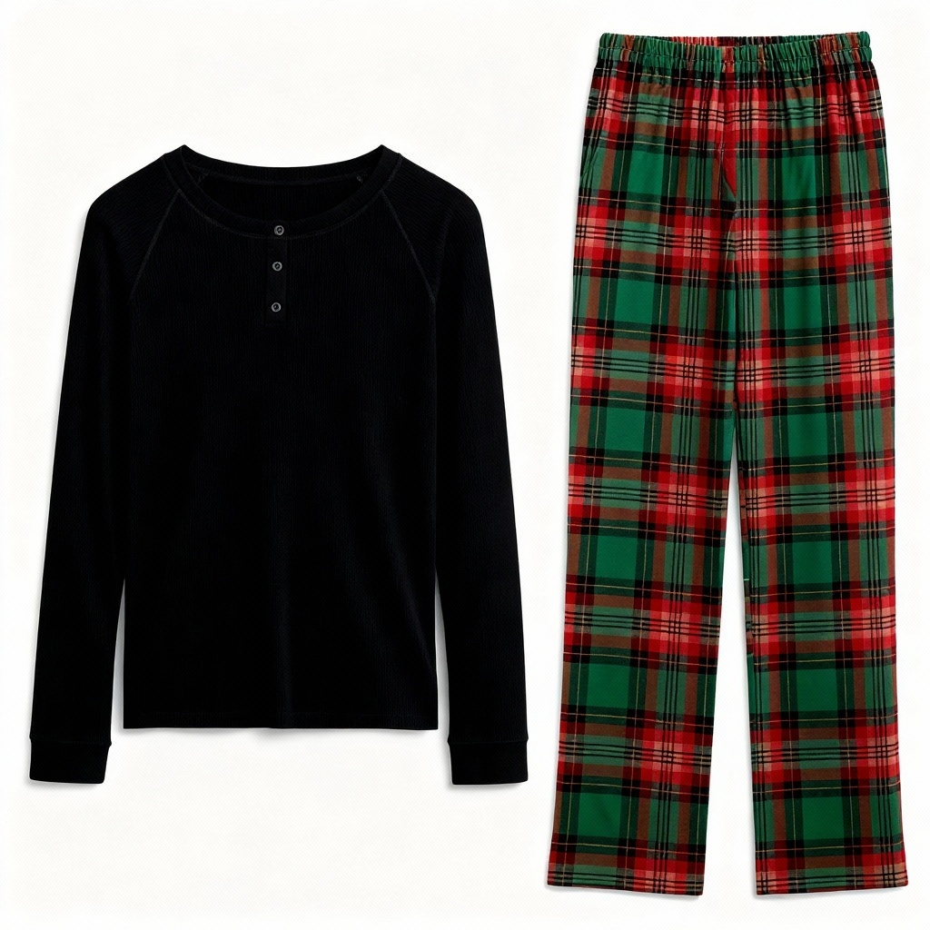 Cozy Christmas Family PJS – Button-Up Shirt Green Plaid Pants Pajamas Set