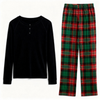 Cozy Christmas Family PJS – Button-Up Shirt Green Plaid Pants Pajamas Set