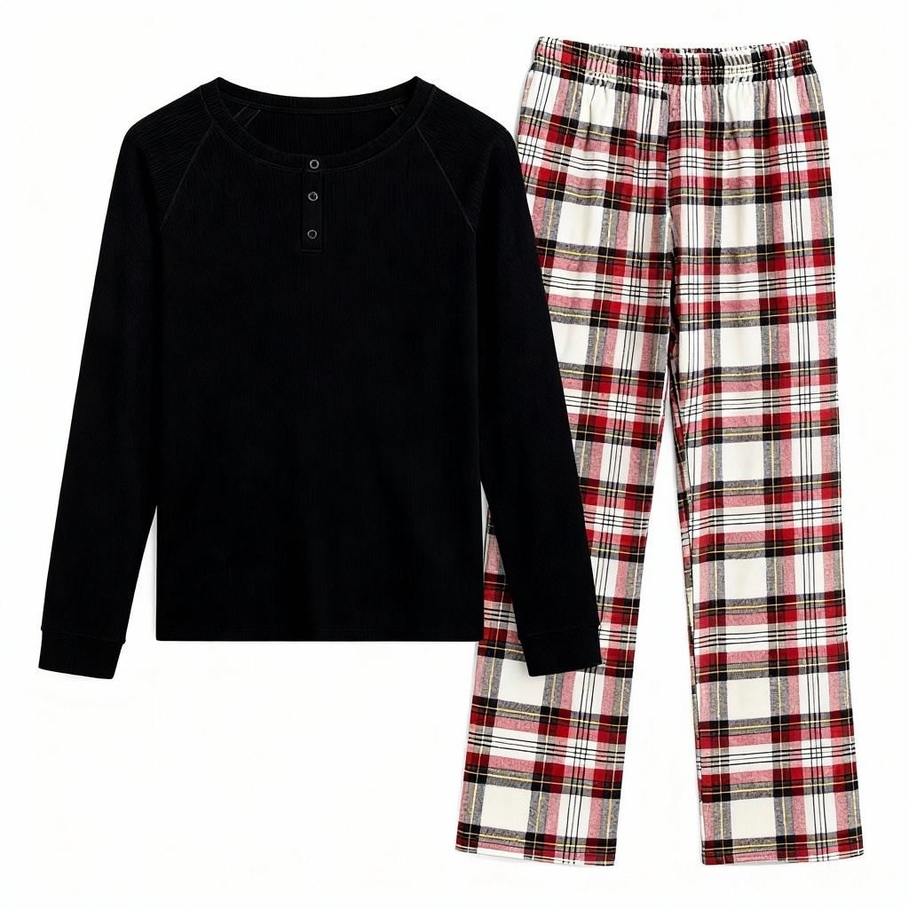 Family Matching Pajamas – Plaid Pants & Button-Top Set