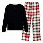 Family Matching Pajamas – Plaid Pants & Button-Top Set