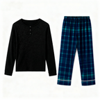 Christmas Family Matching Pajama Set – Button-Neck Tee & Plaid Pants