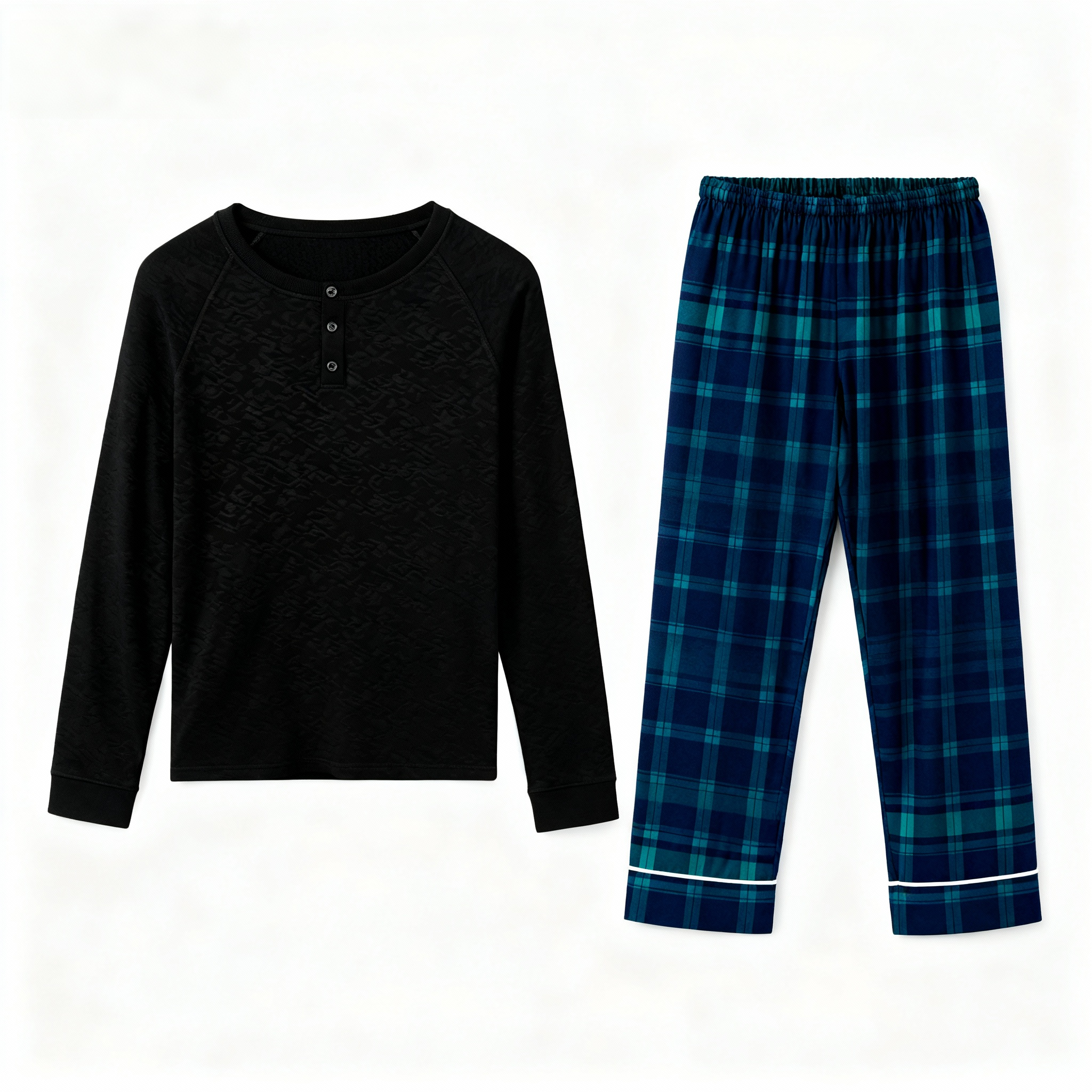 Christmas Family Matching Pajama Set – Button-Neck Tee & Plaid Pants