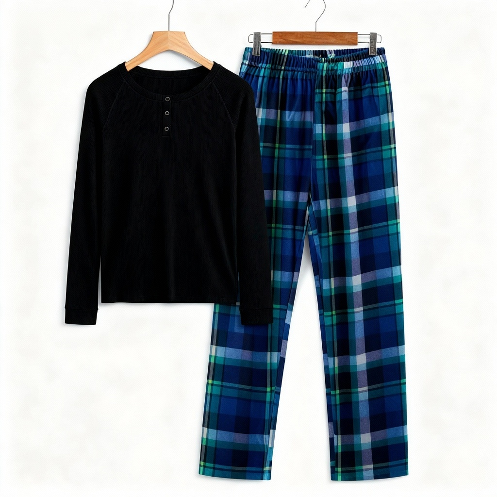 Best Christmas Gift for Families – Cute Button-Neck & Blue Plaid Pants