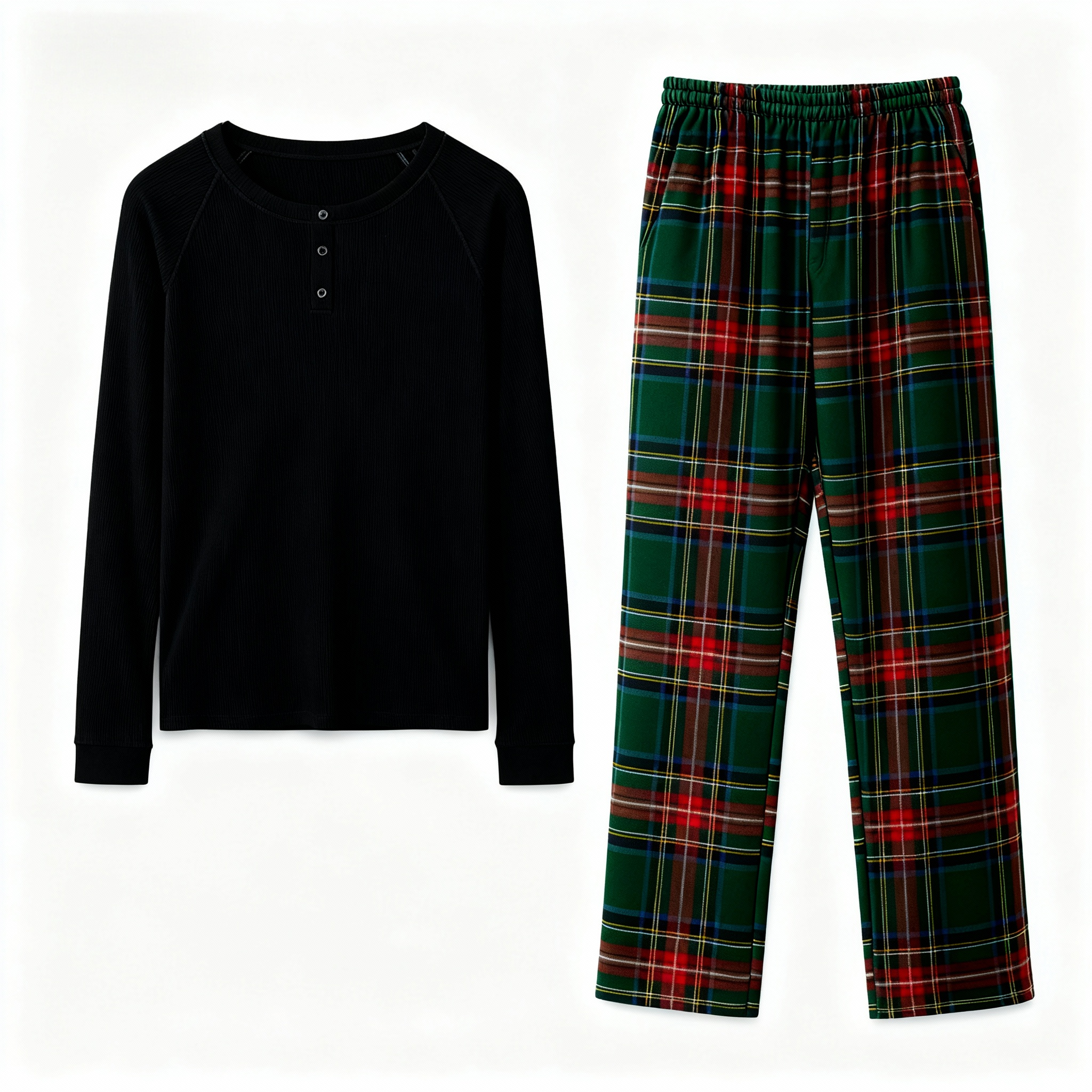 Best Christmas Gift for Families – Cute Button-Neck & Green Plaid Pants