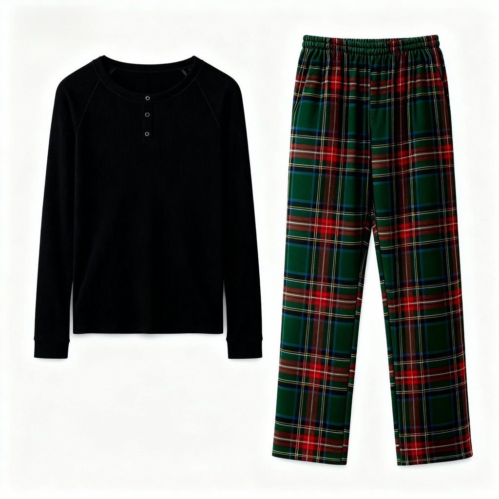 Best Christmas Gift for Families – Cute Button-Neck & Green Plaid Pants