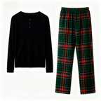 Best Christmas Gift for Families – Cute Button-Neck & Green Plaid Pants