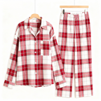 Matching Couple Sleepwear Red White Plaid Christmas Pajamas Set