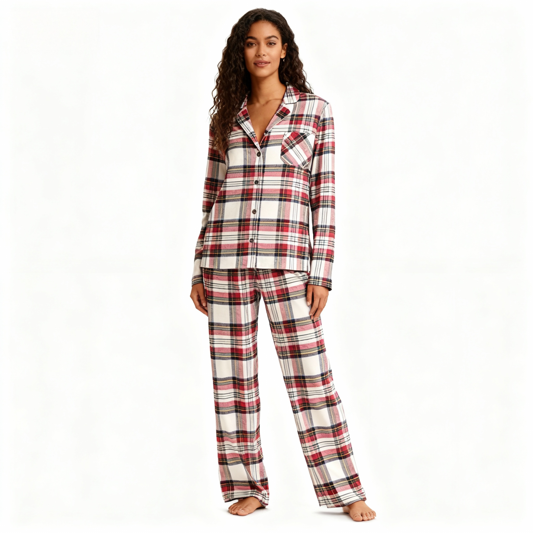 Family Red Plaid Button-Front Pajamas Set