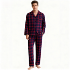 Holiday Couple Button-down Christmas Blue and Red Plaid Pajamas Set