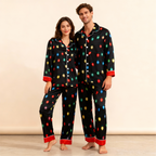 Holiday Couple Button-down Satin Christmas Pajamas Set