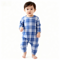 Matching Family Sleepwear Blue White Plaid Christmas Pajamas Set