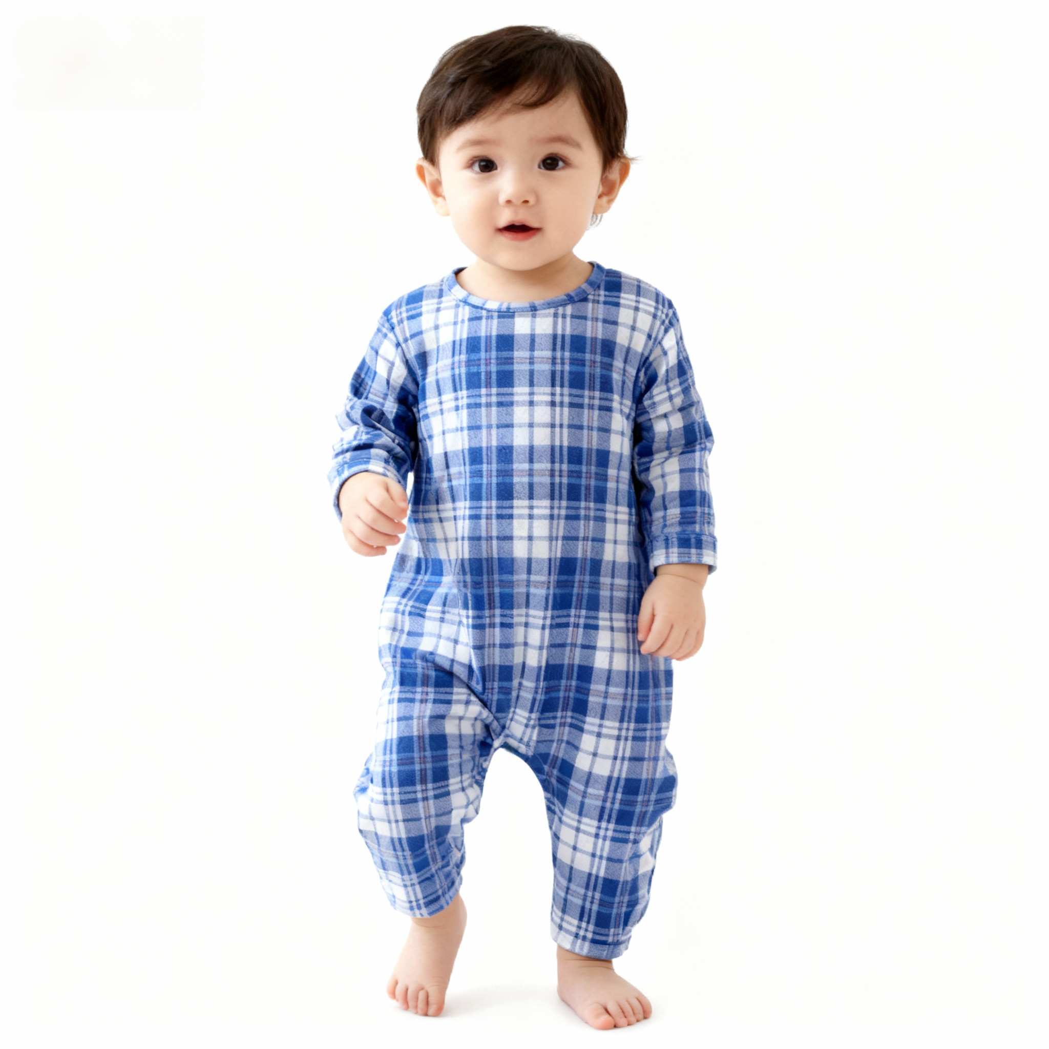Matching Family Sleepwear Blue White Plaid Christmas Pajamas Set