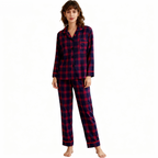 Holiday Couple Button-down Christmas Blue and Red Plaid Pajamas Set