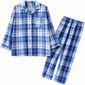 Matching Couple Sleepwear Blue White Plaid Christmas Pajamas Set