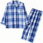 Matching Couple Sleepwear Blue White Plaid Christmas Pajamas Set
