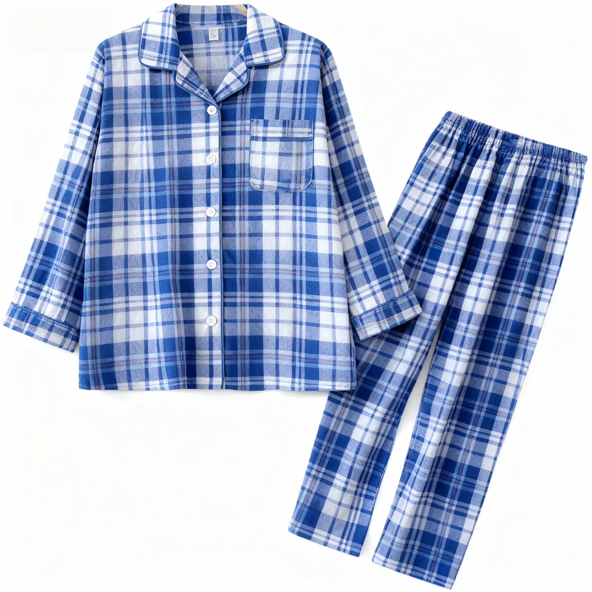 Matching Couple Sleepwear Blue White Plaid Christmas Pajamas Set
