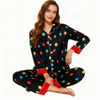 Holiday Family Button-down Satin Christmas Pajamas Set