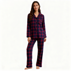 Holiday Couple Button-down Christmas Blue and Red Plaid Pajamas Set