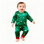 Holiday Family Button-down Green Satin Christmas Pajamas Set