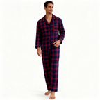 Holiday Couple Button-down Christmas Blue and Red Plaid Pajamas Set