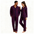 Holiday Family Button-down Christmas Blue and Red Plaid Pajamas Set
