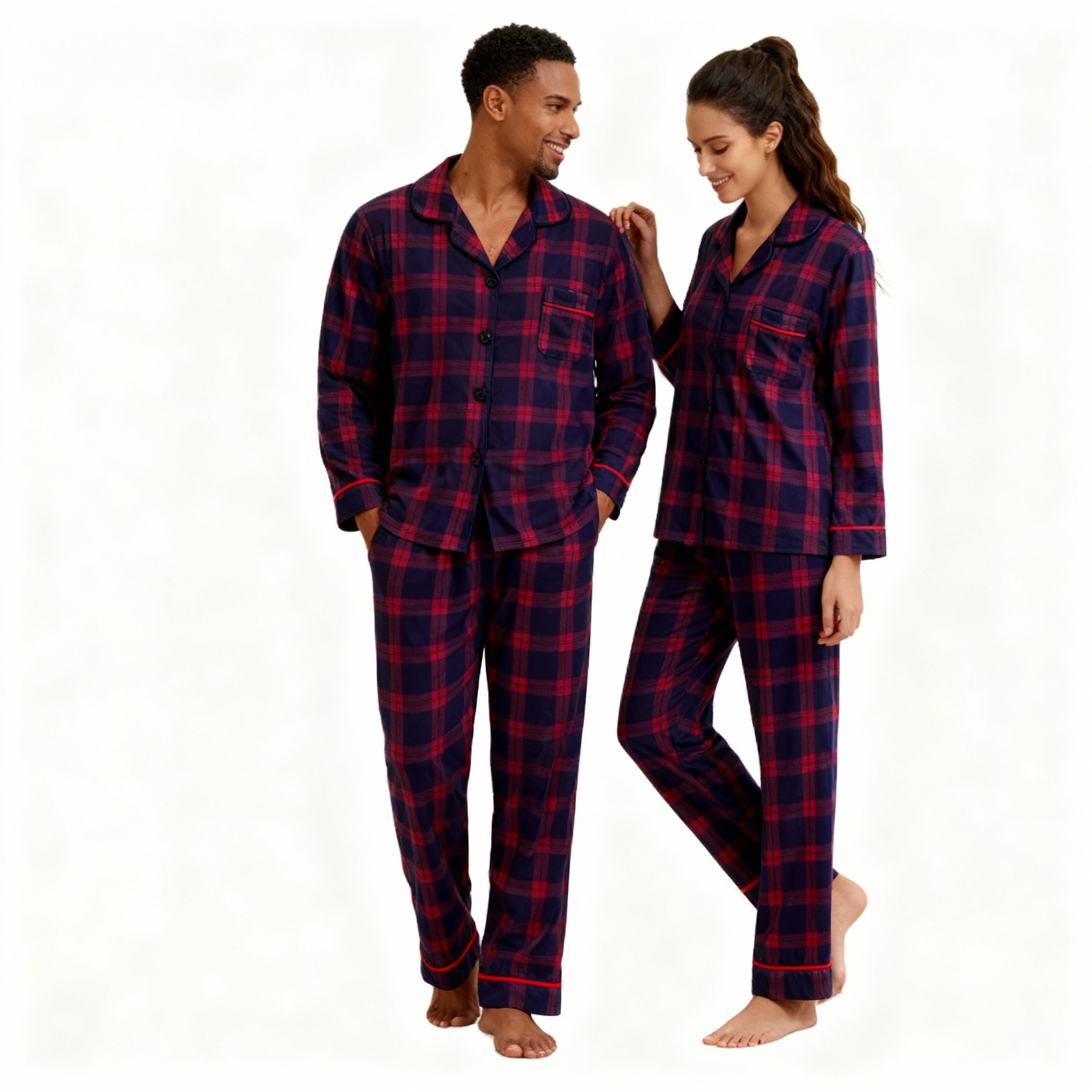 Holiday Family Button-down Christmas Blue and Red Plaid Pajamas Set