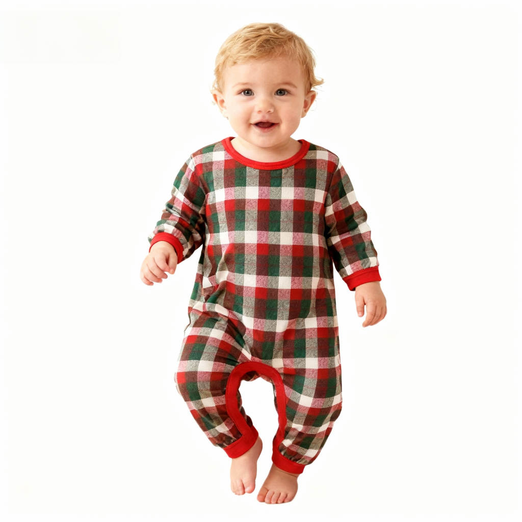 Matching Family Sleepwear Green Red Plaid Christmas Pajamas Set