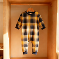 Matching Christmas Yellow and Blue Plaid Button Up Family Pajamas Sets