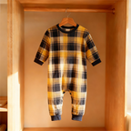 Matching Christmas Yellow and Blue Plaid Button Up Family Pajamas Sets