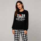 "2025 Family Christmas" Letter Print Black Long Sleeve Top with Black And White Plaid Pants Family Matching Pajamas