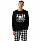 "2025 Family Christmas" Letter Print Black Long Sleeve Top with Black And White Plaid Pants Family Matching Pajamas