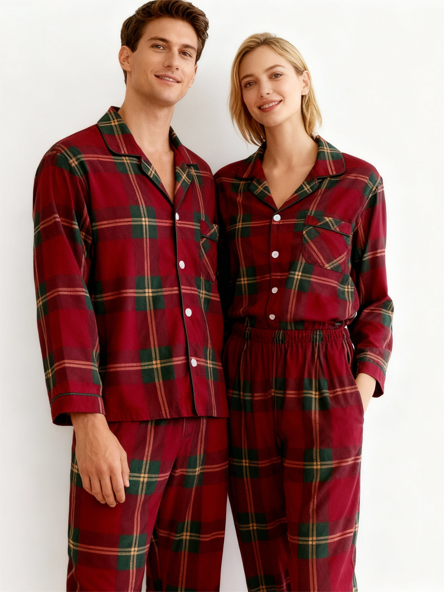 Couple Matching Festive Red Plaid Pajama Set
