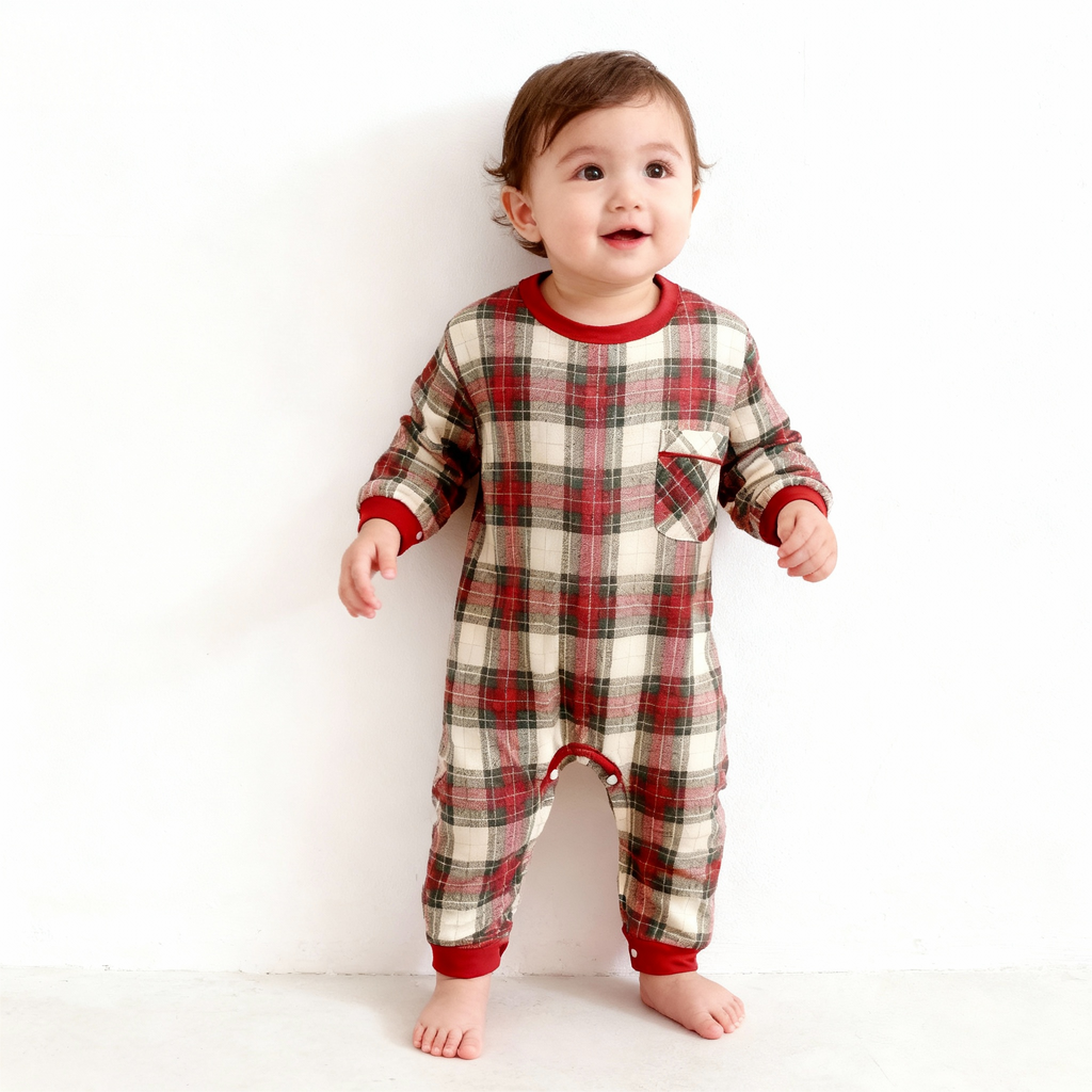 Matching Family Sleepwear Red Green Plaid Button Christmas Pajamas Set
