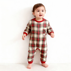 Matching Family Sleepwear Red Green Plaid Button Christmas Pajamas Set