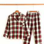 Matching Couple Sleepwear Red Green Plaid Button Christmas Pajamas Set