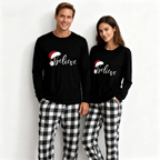 Christmas Hat and ‘Believe“ Letter Print Patterned Black & White Plaid Pajamas Set