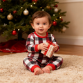 Family Christmas Red and White Plaid Button-Front Pajamas Sets