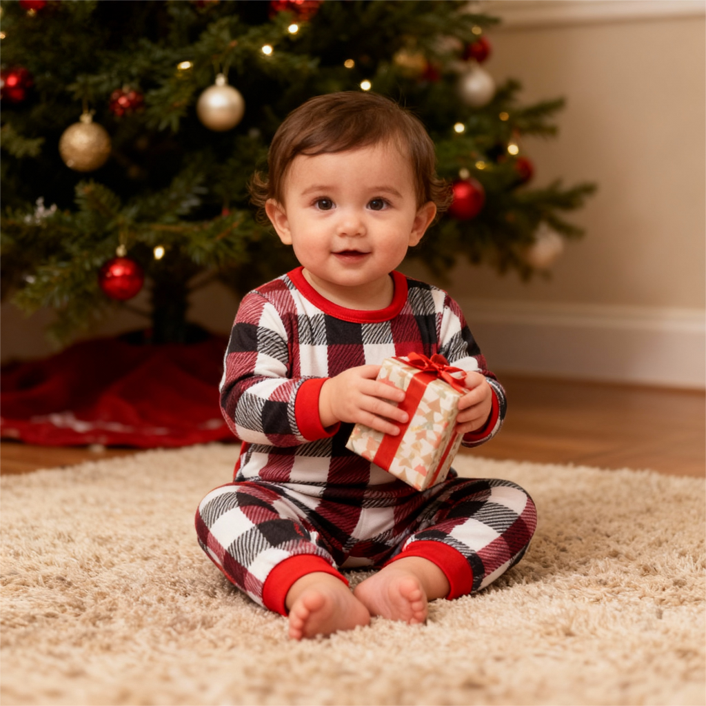 Family Christmas Red and White Plaid Button-Front Pajamas Sets