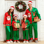 Holiday Family Santa Claus Button-Up Satin Christmas Pajamas Set