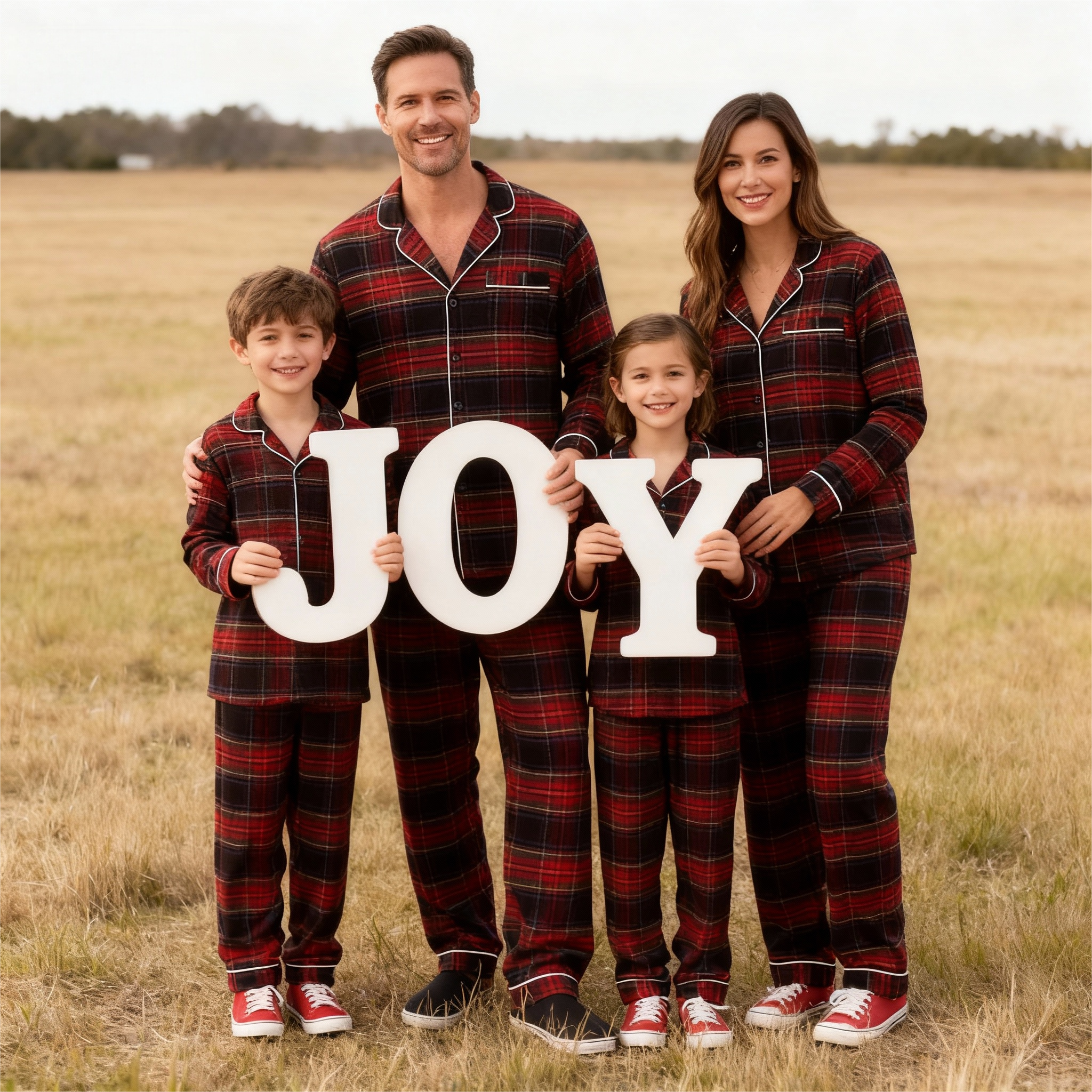 Christmas Red Plaid Button-Front Family Pajamas Sets