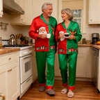 Holiday Family Santa Claus Button-Up Satin Christmas Pajamas Set