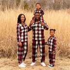 Family Christmas Red and White Plaid Button-Front Pajamas Sets