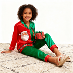Holiday Family Santa Claus Button-Up Satin Christmas Pajamas Set