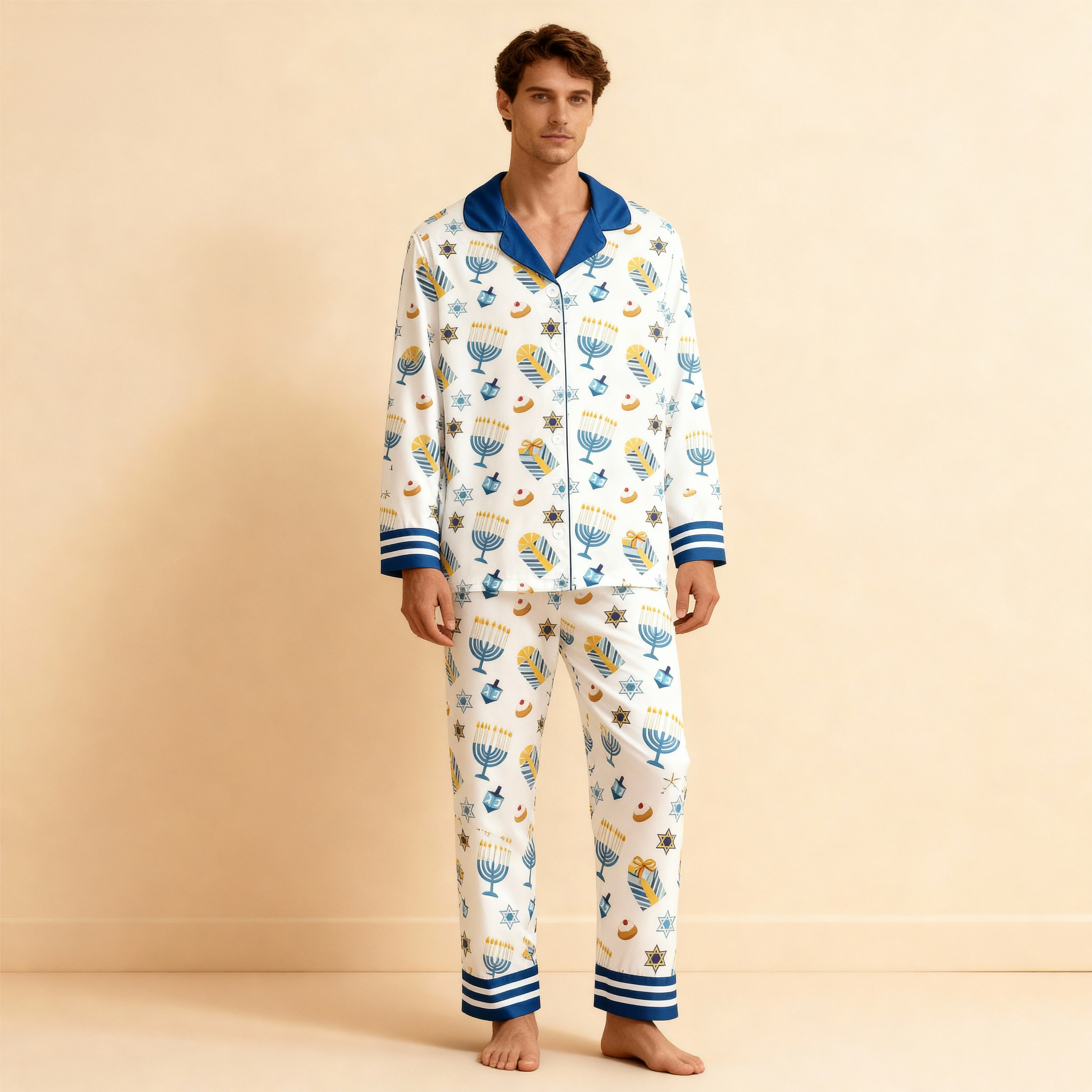 Family Satin Hanukkah Pajamas Set – Button-Down Style