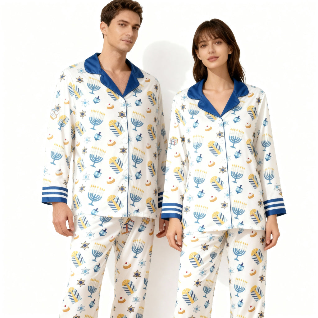 Family Satin Hanukkah Pajamas Set – Button-Down Style