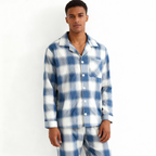 Family Matching Pajamas Blue and White Plaid Cotton Set