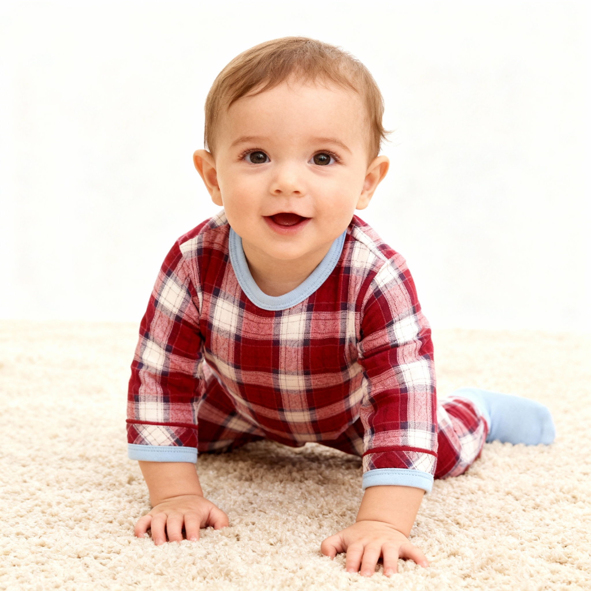 Cozy Family Christmas Pajamas Red and White Plaid Cotton Set